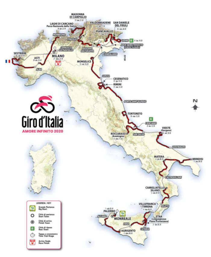 Etappes ritten en route Ronde van Italie 2020